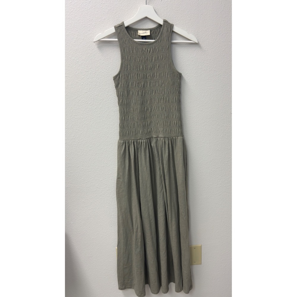 Universal Thread Midi Dress S Olive Green Smocked Pockets Sleeveless Boho